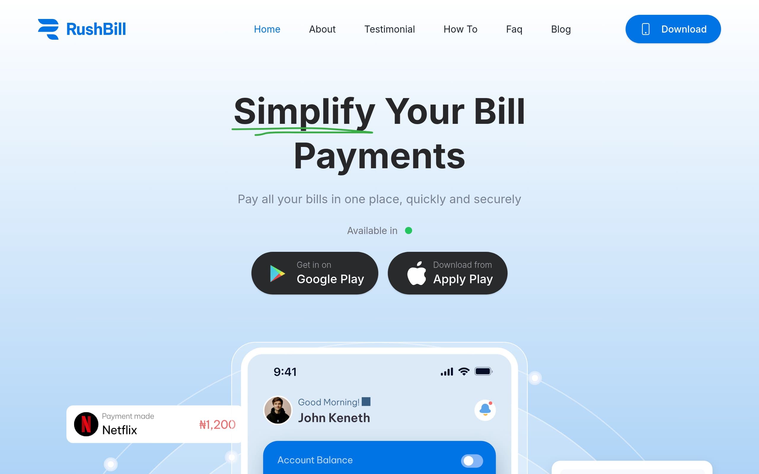 RushBill — Pay all your bills in one place — fast & secure.